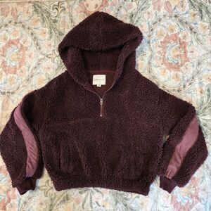 American Eagle Womens Size Small Sherpa Hoodie Pullover Sweatshirt Purple